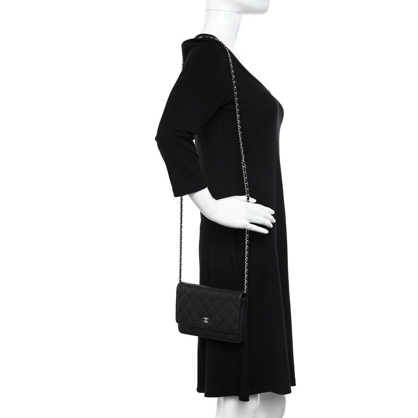 Caviar Quilted Wallet on Chain WOC Black