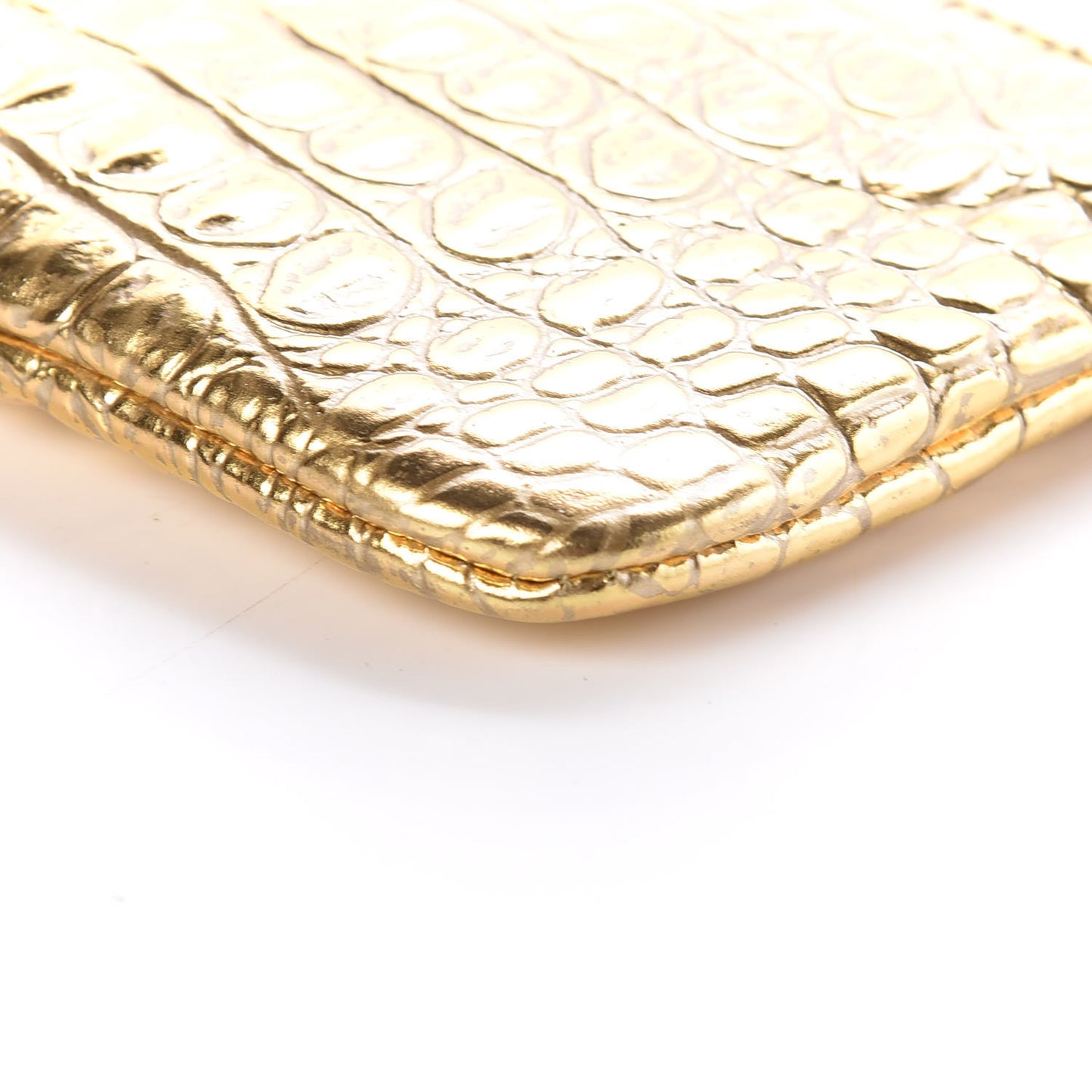 Metallic Calfskin Crocodile Embossed Cocodile Small Cosmetic Case Gold