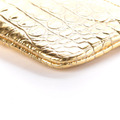 Chanel Metallic Calfskin Crocodile Embossed Cocodile Small Cosmetic Case Gold 9 of 10