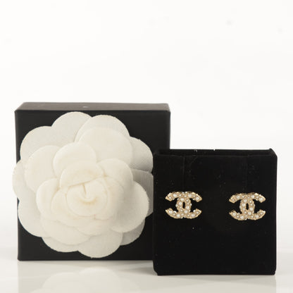 Chanel Crystal Pearl CC Earrings Light Gold 4 of 5