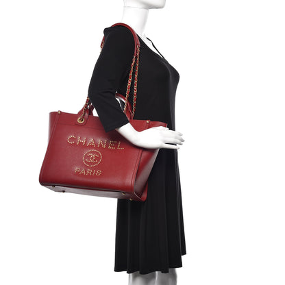 Chanel Caviar Small Studded Deauville Tote Red 2 of 10