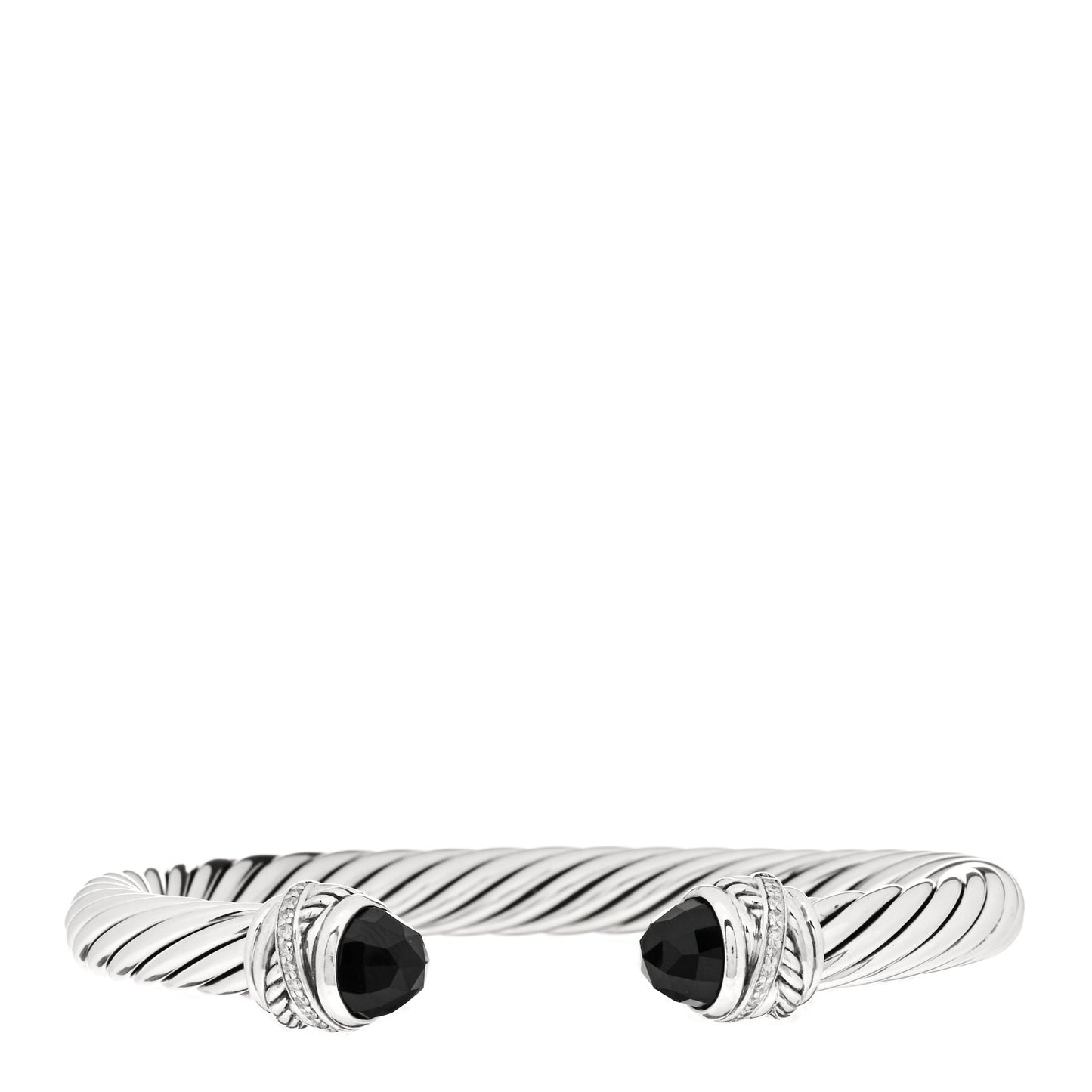 Sterling Silver Diamond Black Onyx 7mm Cable Classics Crossover Bracelet