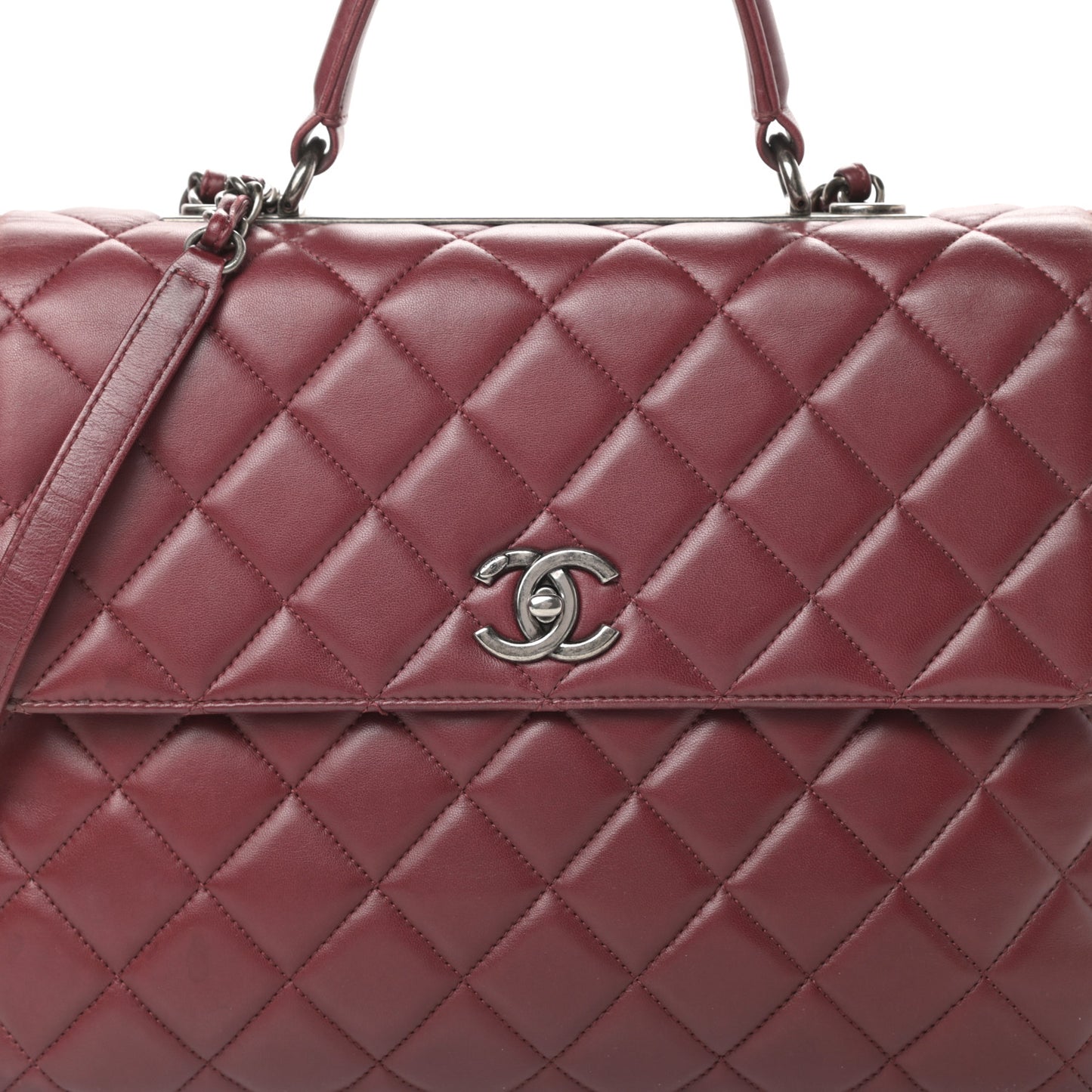Lambskin Quilted Large Trendy CC Dual Handle Flap Bag Burgundy