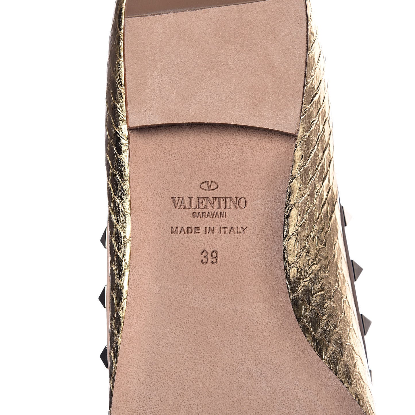 Metallic Watersnake Rockstud Ballerina Flats 39 Gold Poudre