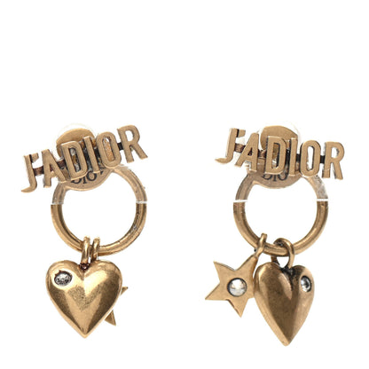 Christian Dior Metal Heart Star J'adior Drop Earrings Antique Gold 1 of 5