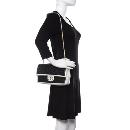 Chanel Lambskin Quilted Graphic Medium Flap Black White 2 of 11