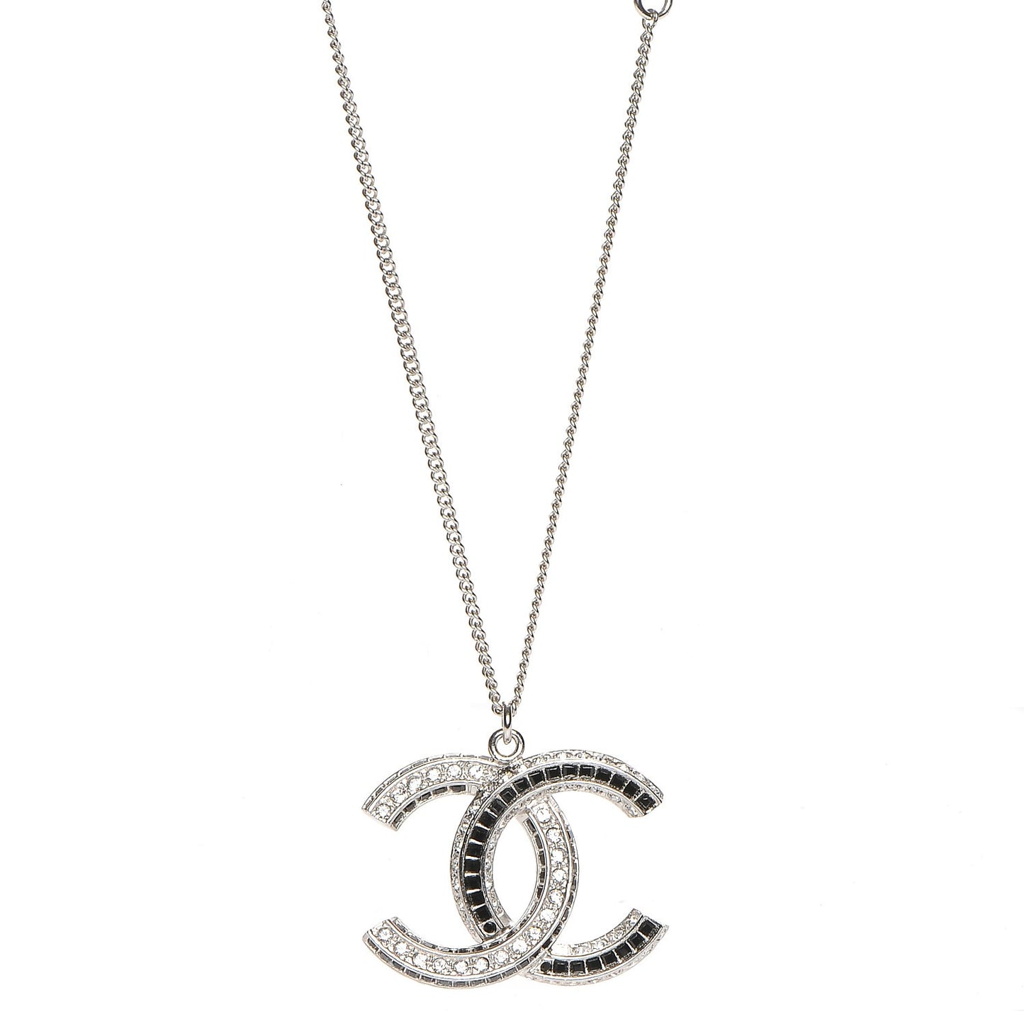 Baguette Crystal Large CC Necklace Silver Black