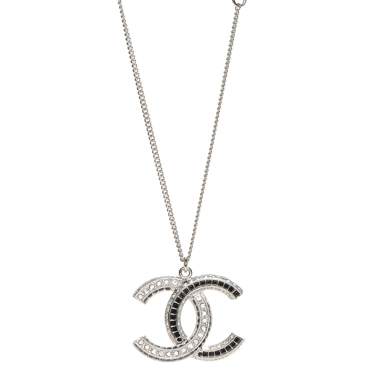 Chanel Baguette Crystal Large CC Necklace Silver Black 1 of 6