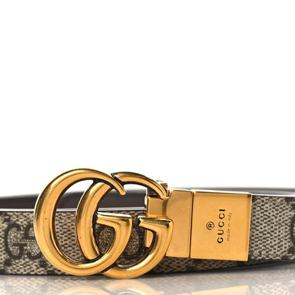 Gucci Calfskin GG Supreme Monogram Double G Reversible 20mm Belt 90 36 Beige New Acero 2 of 6