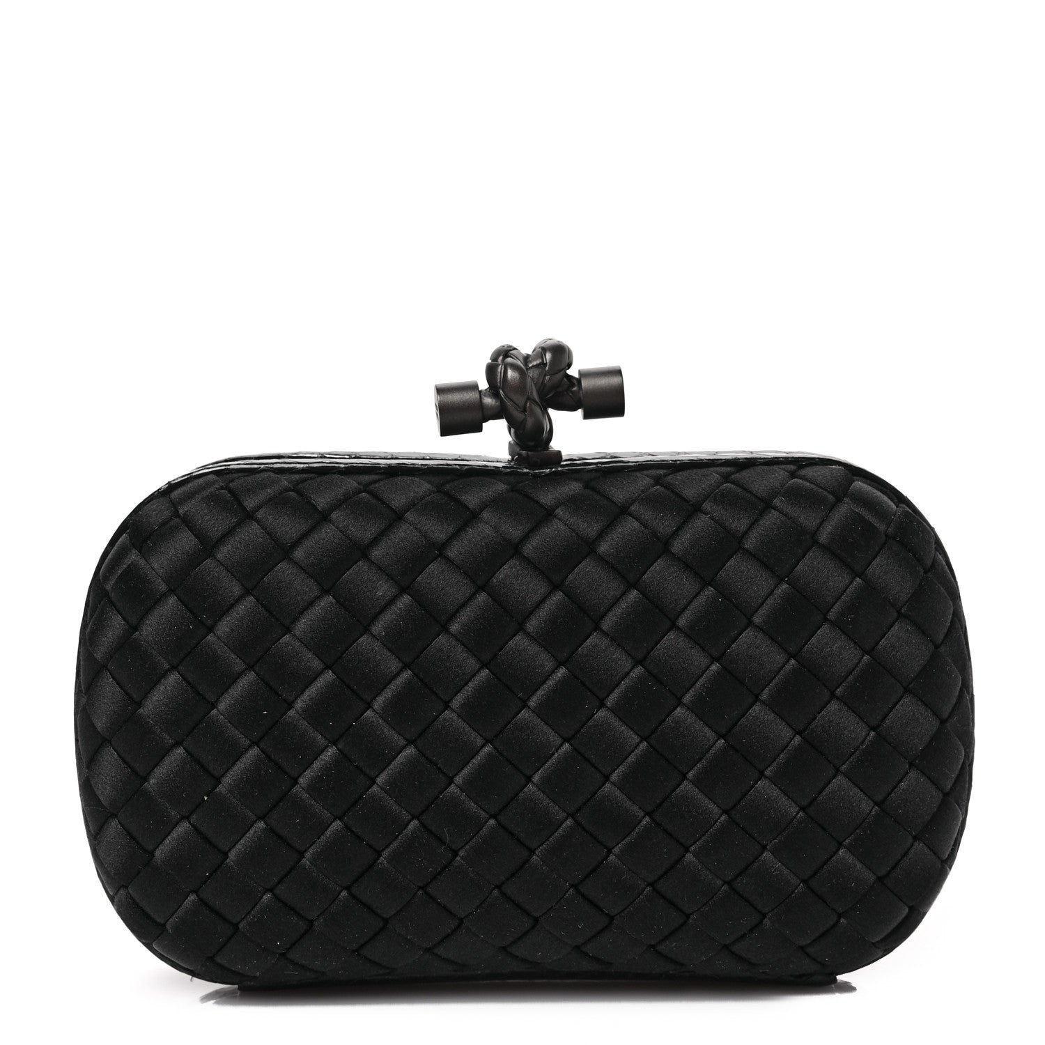 Bottega Veneta Satin Ayers Intrecciato Chain Knot Clutch Black 1 of 8