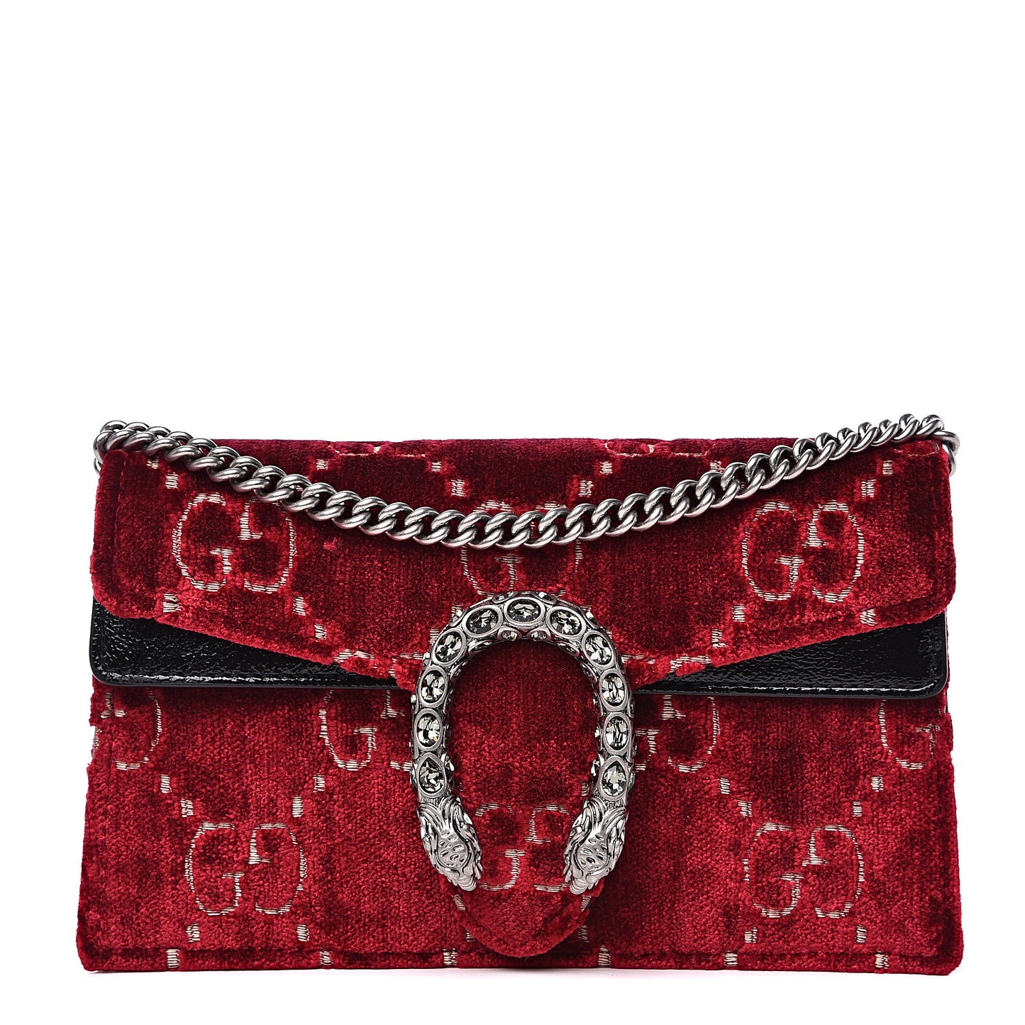 Velvet GG Monogram Super Mini Dionysus Shoulder Bag Red Cipria Black