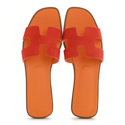 Hermes Suede Goatskin Oran Sandals 40 Rouge Ecarlate 2 of 10