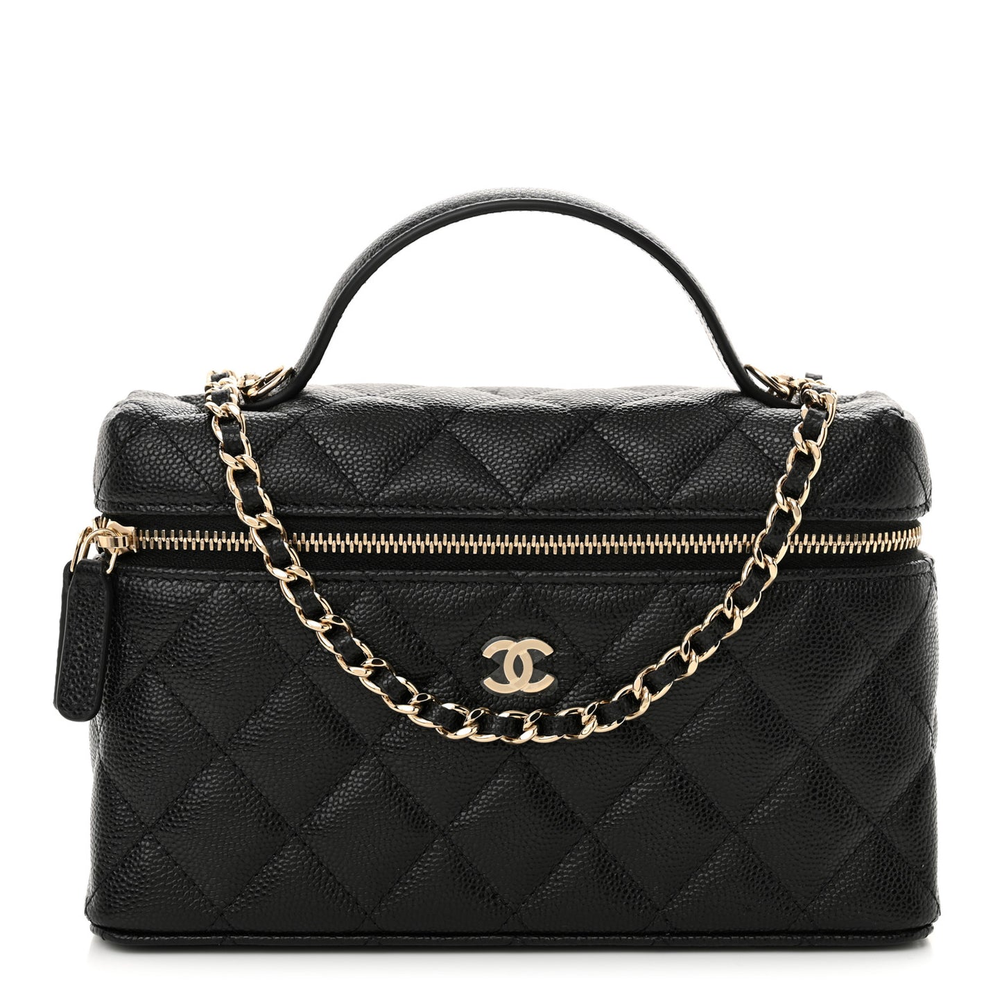 Caviar Quilted Top Handle Slim Vanity With Chain Black