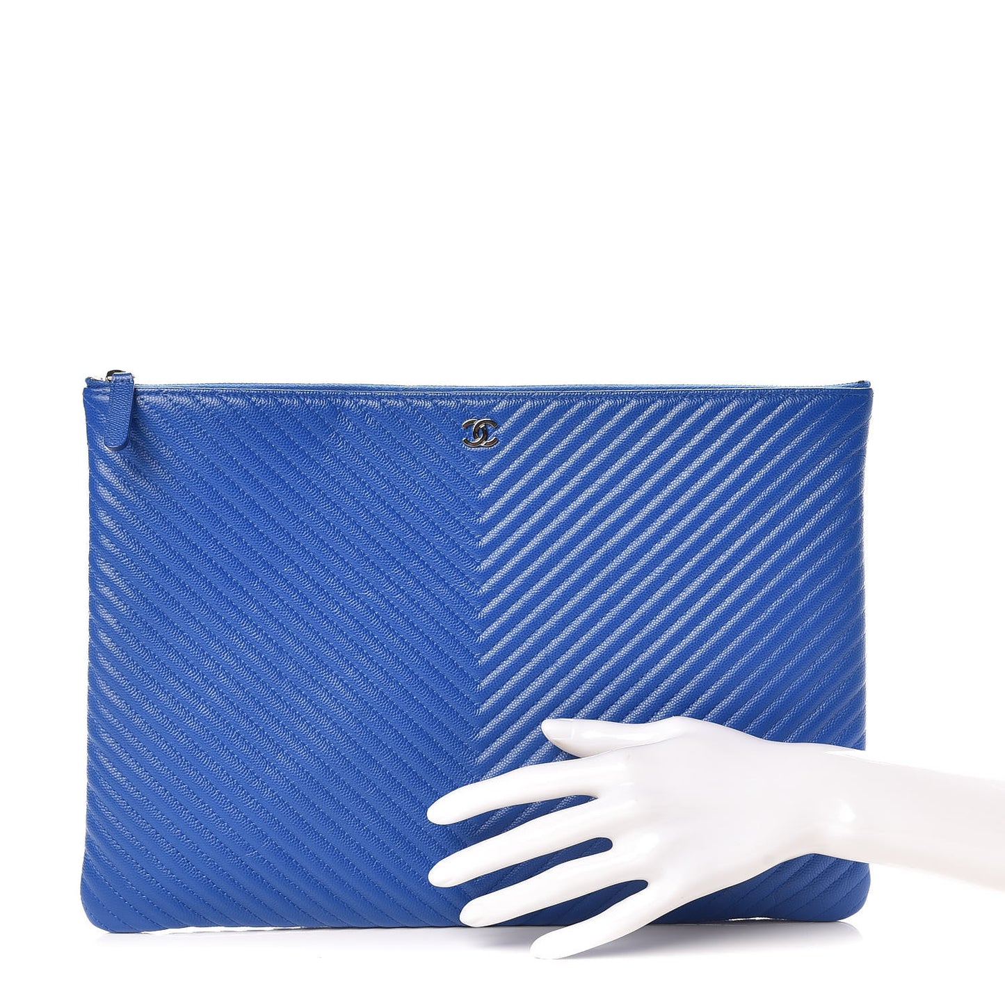 Caviar Chevron Quilted Large Cosmetic Case Bright Blue