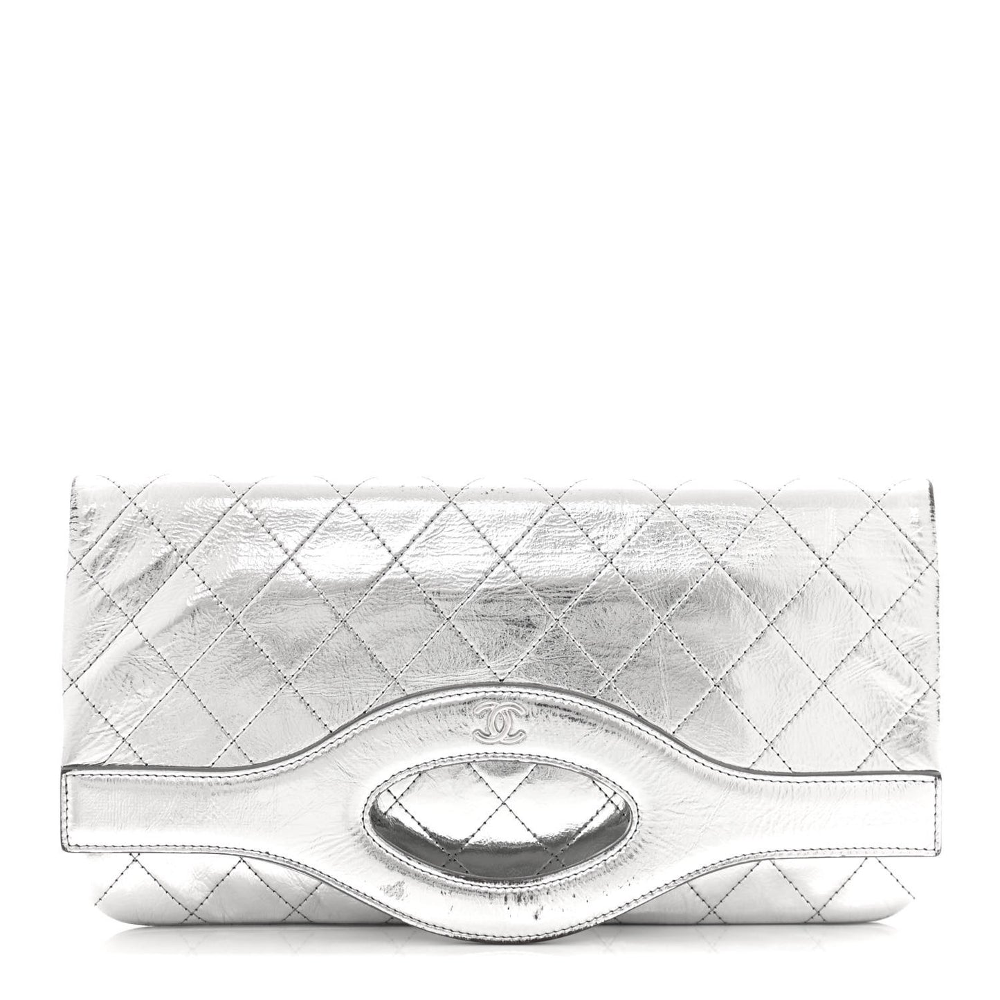 Metallic Crumpled Calfskin Small 31 Pouch Silver