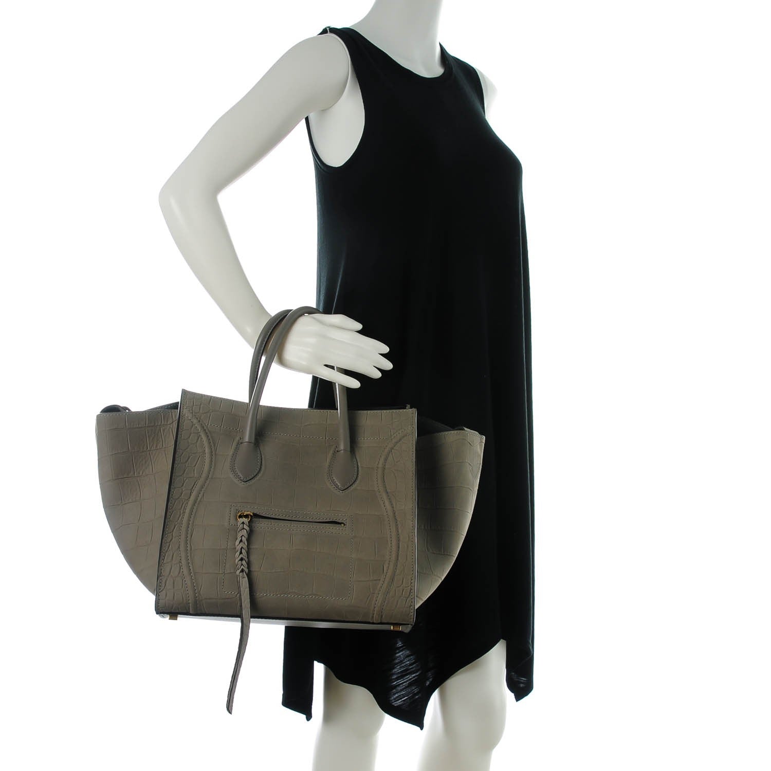 Celine Crocodile Embossed Nubuck Medium Phantom Luggage Grey 2 of 7
