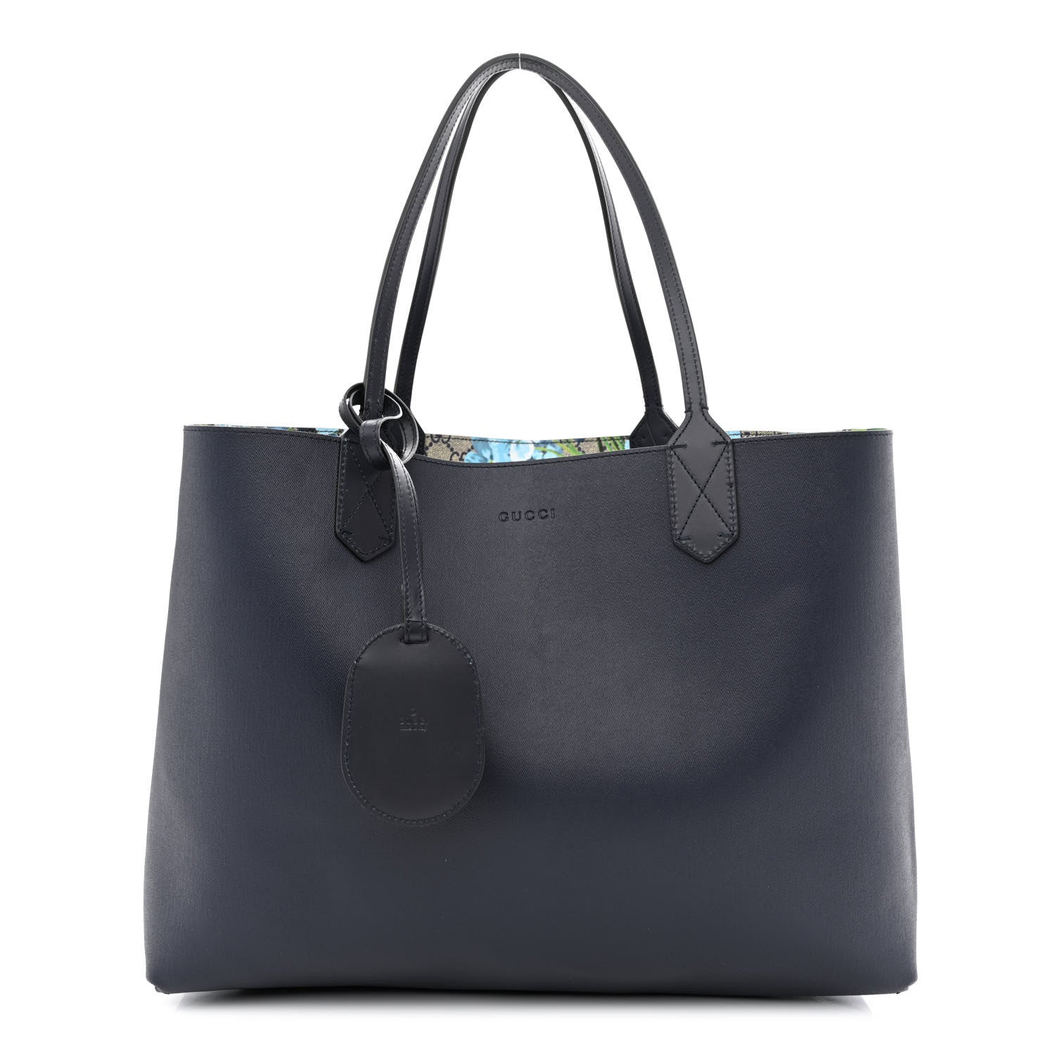 Gucci GG Supreme Monogram Blooms Medium Reversible Tote Beige Blue Navy 10 of 16