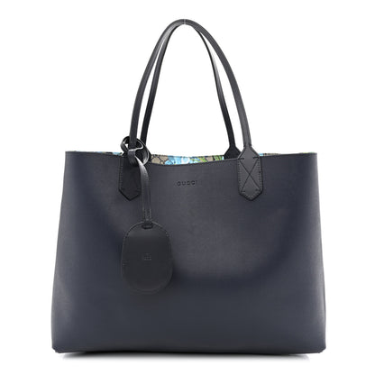 Gucci GG Supreme Monogram Blooms Medium Reversible Tote Beige Blue Navy 10 of 16