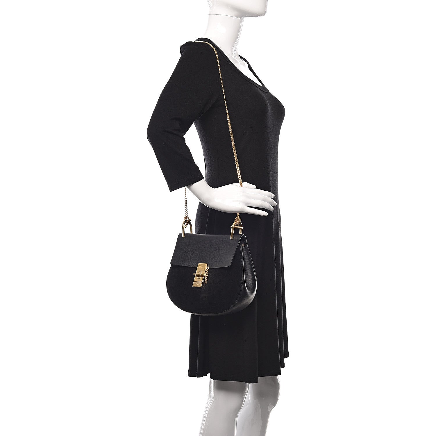 Chloe Suede Smooth Calfskin Drew Shoulder Bag Black 2 of 12