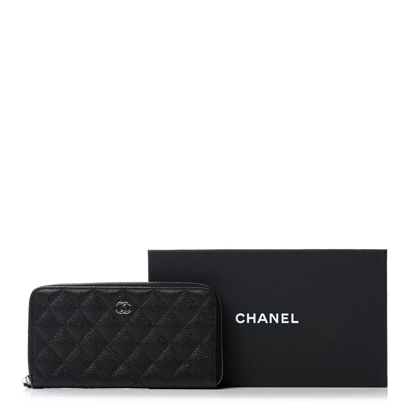 Caviar Quilted Large Gusset Zip Around Wallet Black