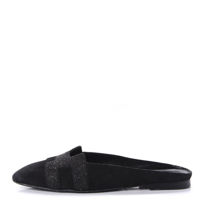 Hermes Suede Goatskin Crystal Roxane Mules 36 Black 1 of 8
