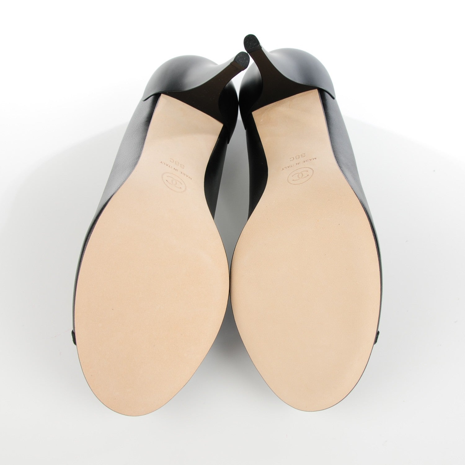 Chanel Lambskin Camellia Peep Toe Pumps 38 Black 5 of 9