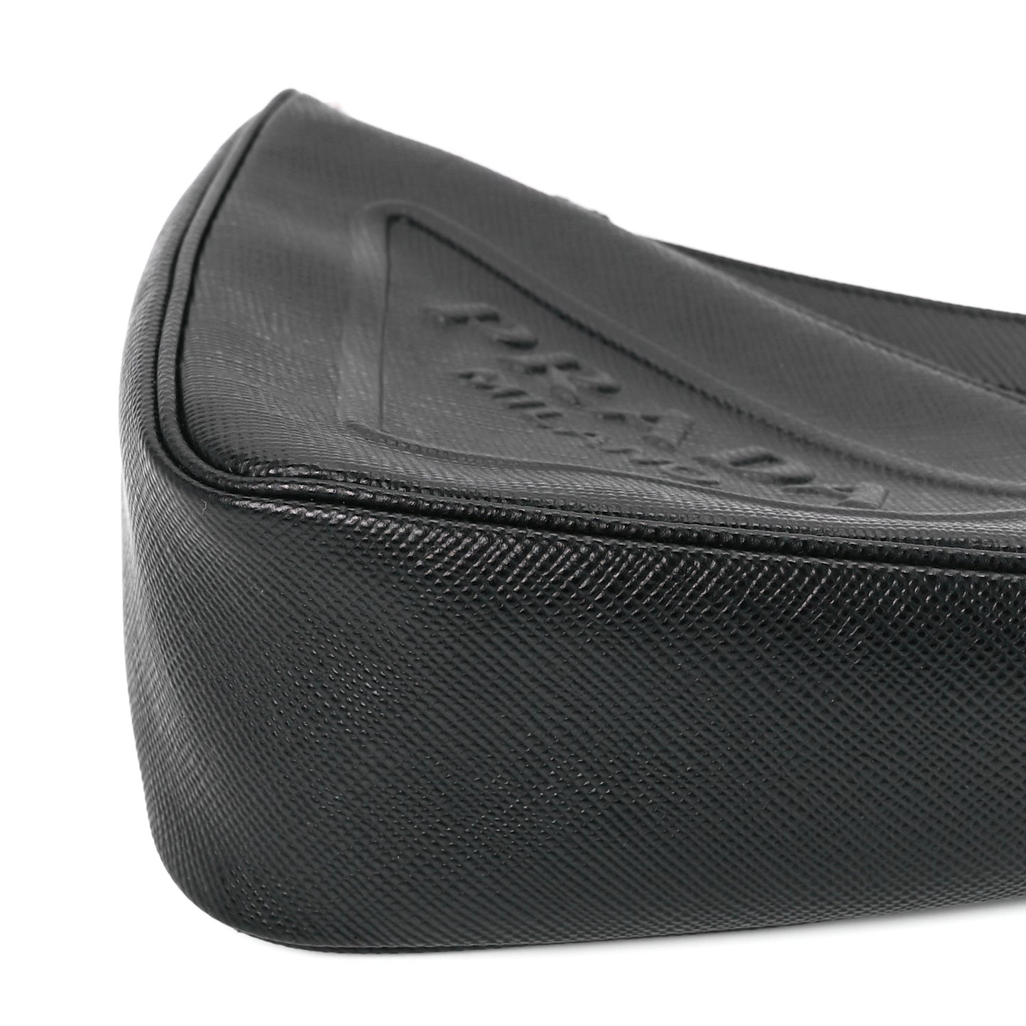 Saffiano Cuir Triangle Logo Embossed Triangle Wristlet Black