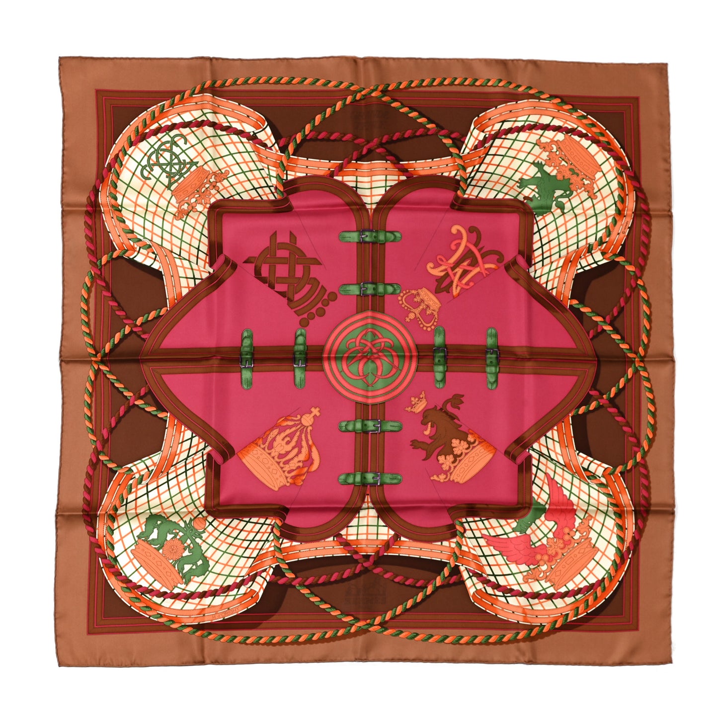 Silk Grande Tenue Scarf 90 Chataigne Framboise Vert