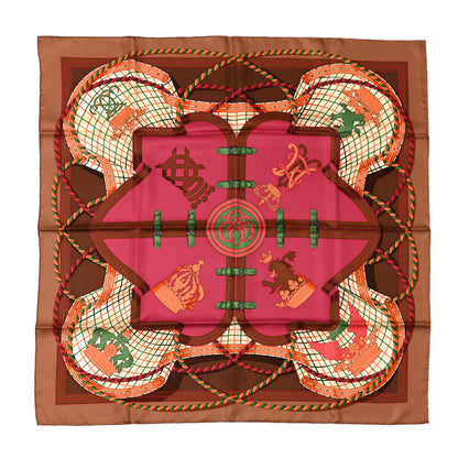 Hermes Silk Grande Tenue Scarf 90 Chataigne Framboise Vert 1 of 6