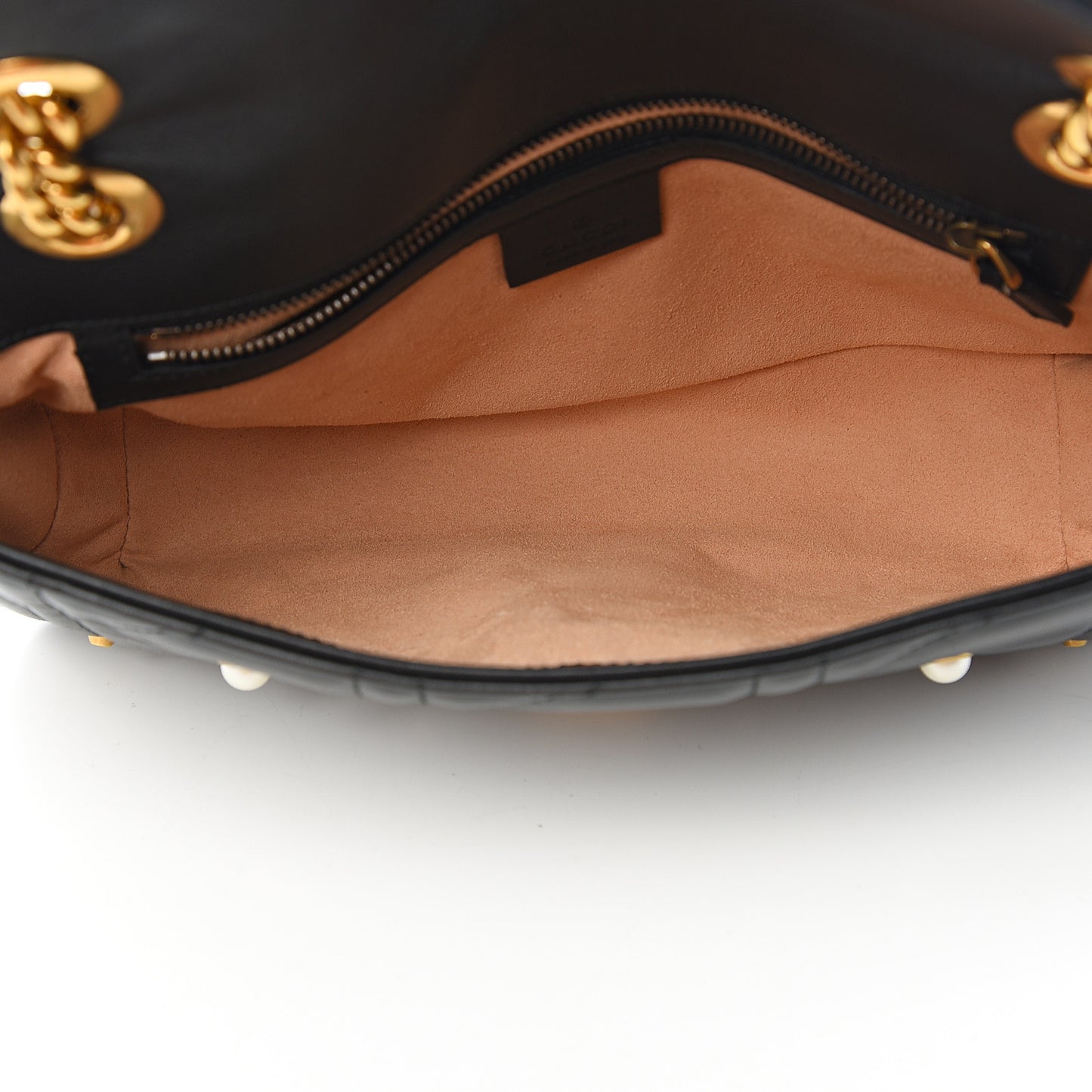Calfskin Matelasse Studded Small Pearly GG Marmont Shoulder Bag Black
