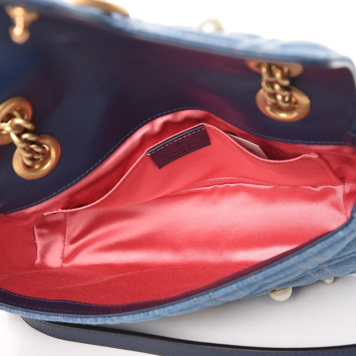 Denim Matelasse Pearl Studded Mini GG Marmont Shoulder Bag Blue