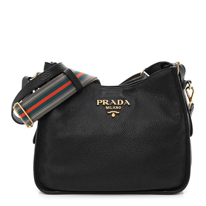 Prada Vitello Daino Zippered Messenger Hobo Black 1 of 16