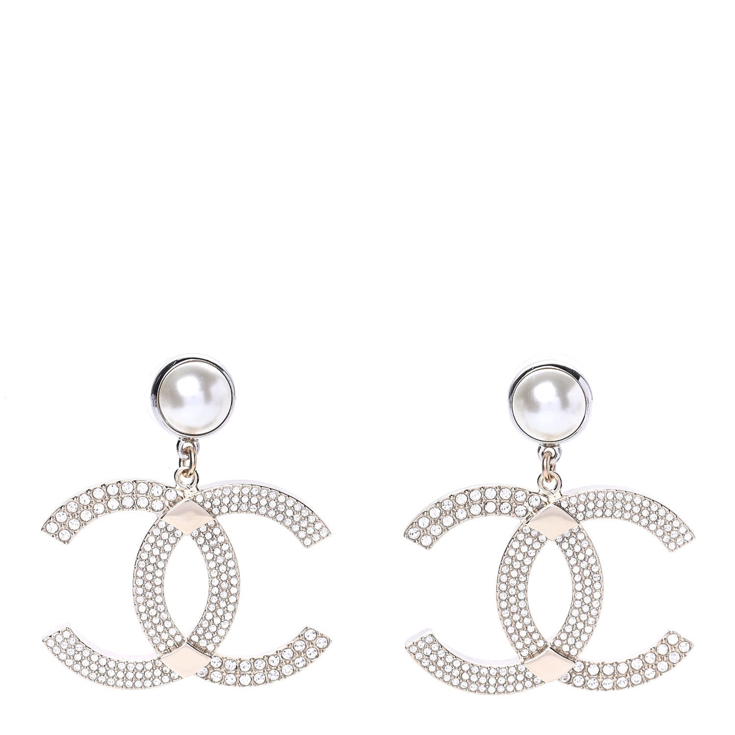 Crystal Pearl CC Drop Earrings Gold Silver