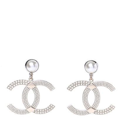 Chanel Crystal Pearl CC Drop Earrings Gold Silver 1 of 4