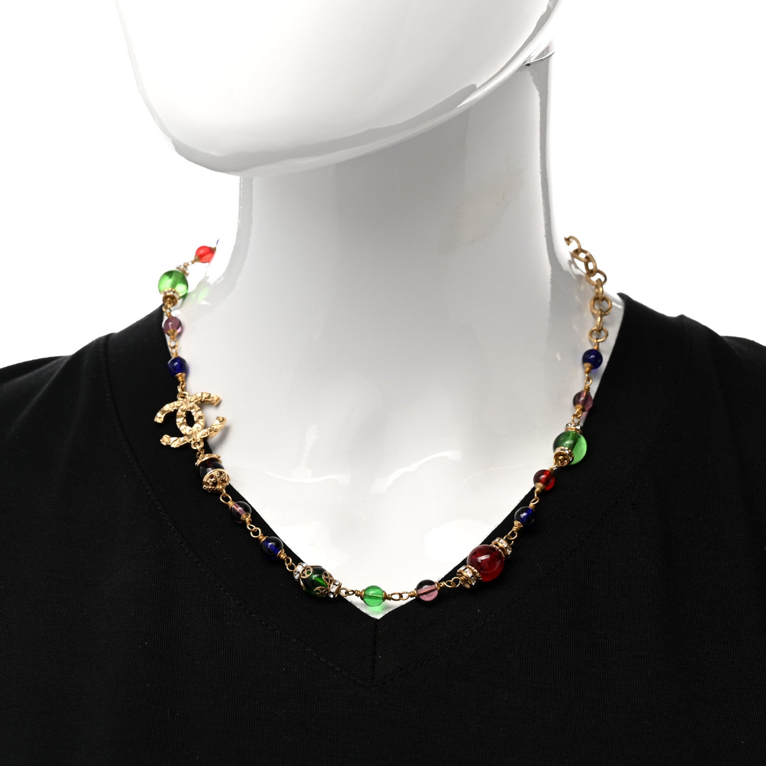Chanel Beaded Crystal CC Necklace Gold Multi 2 of 7