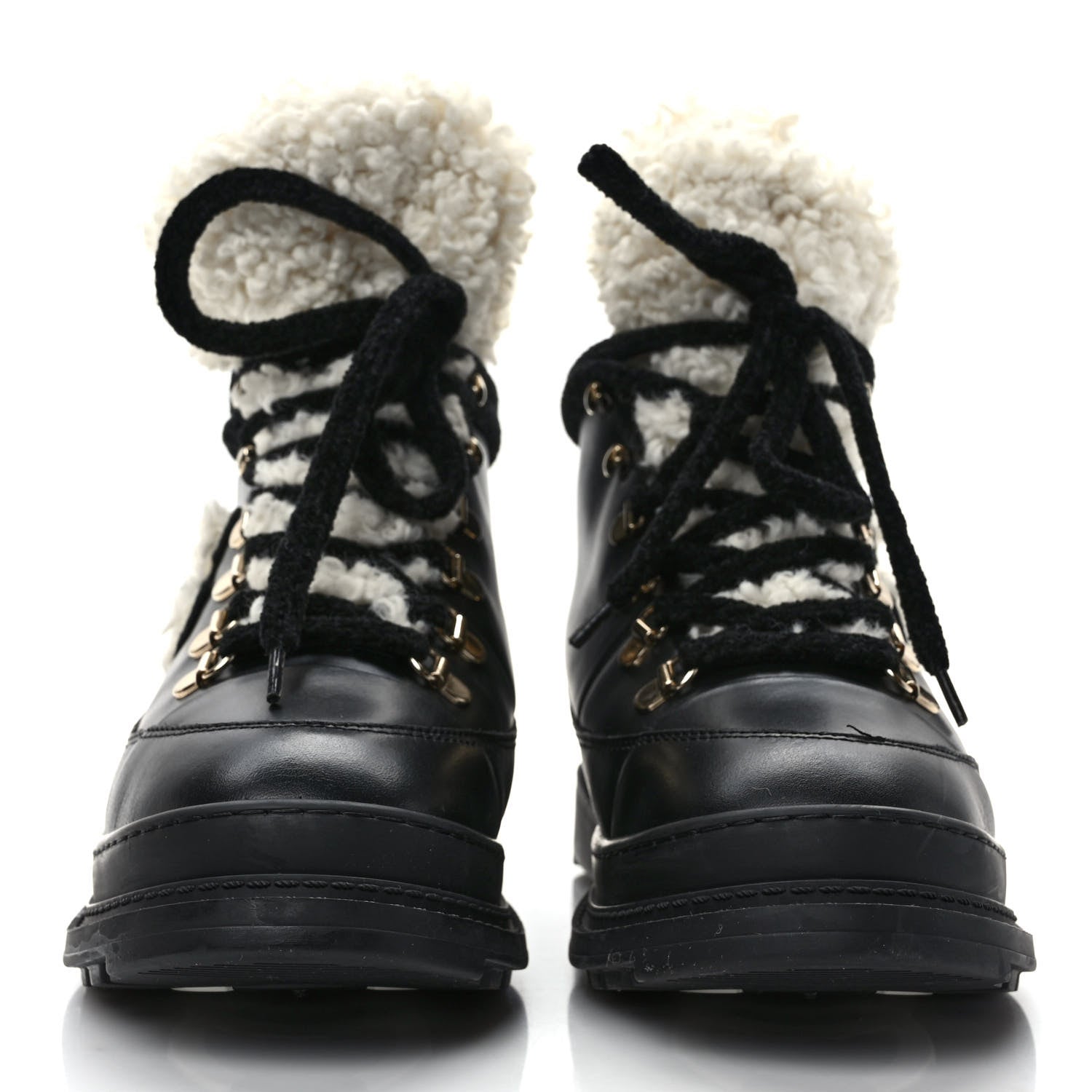 Chanel Calfskin Shearling CC Lace Up Boots 37 Black 2 of 10