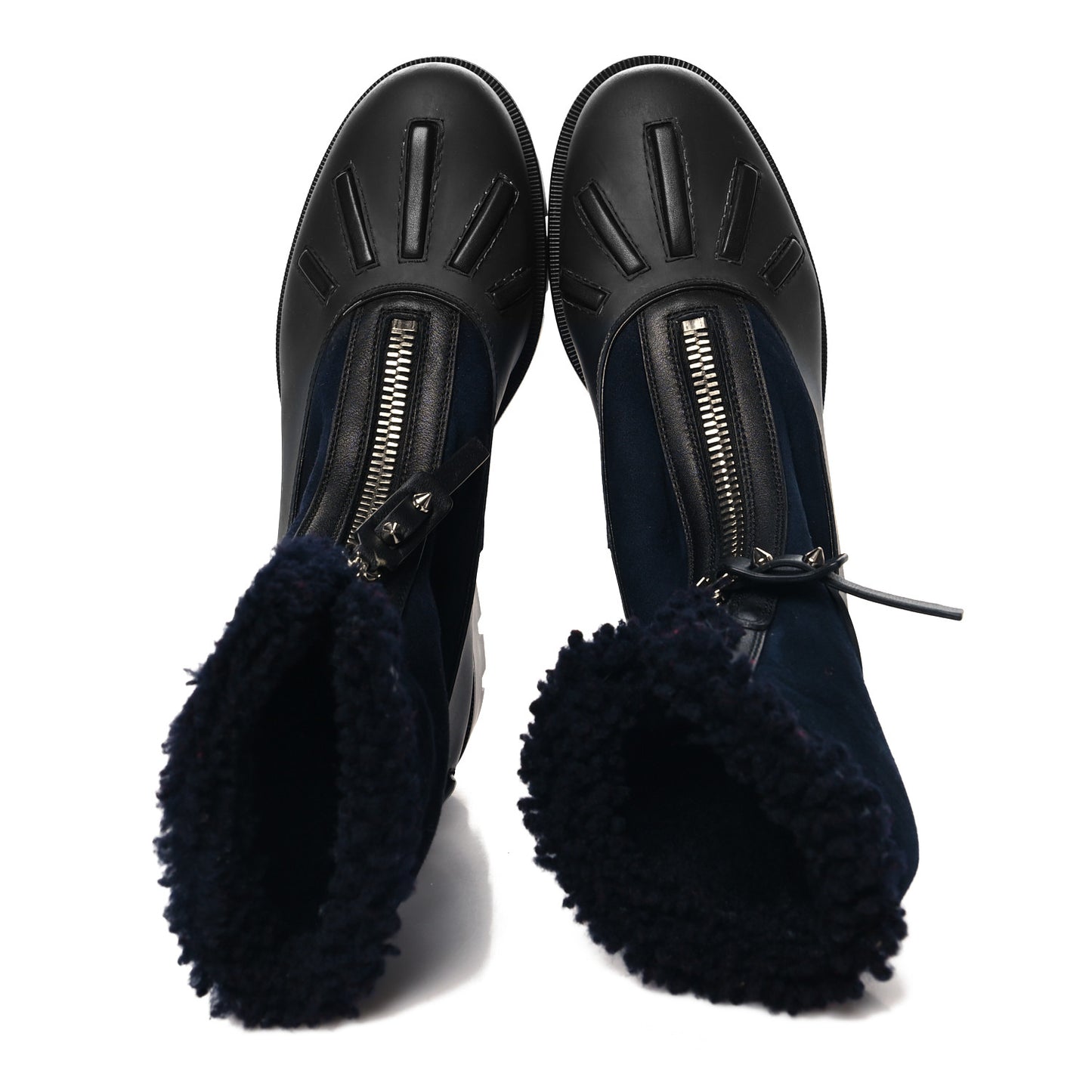 Kid Calfskin Suede Rubber Shearling Glory Duck Flat Boot 37 Black