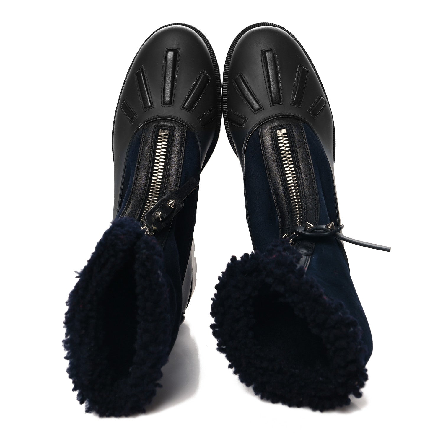 Christian Louboutin Kid Calfskin Suede Rubber Shearling Glory Duck Flat Boot 37 Black 2 of 9