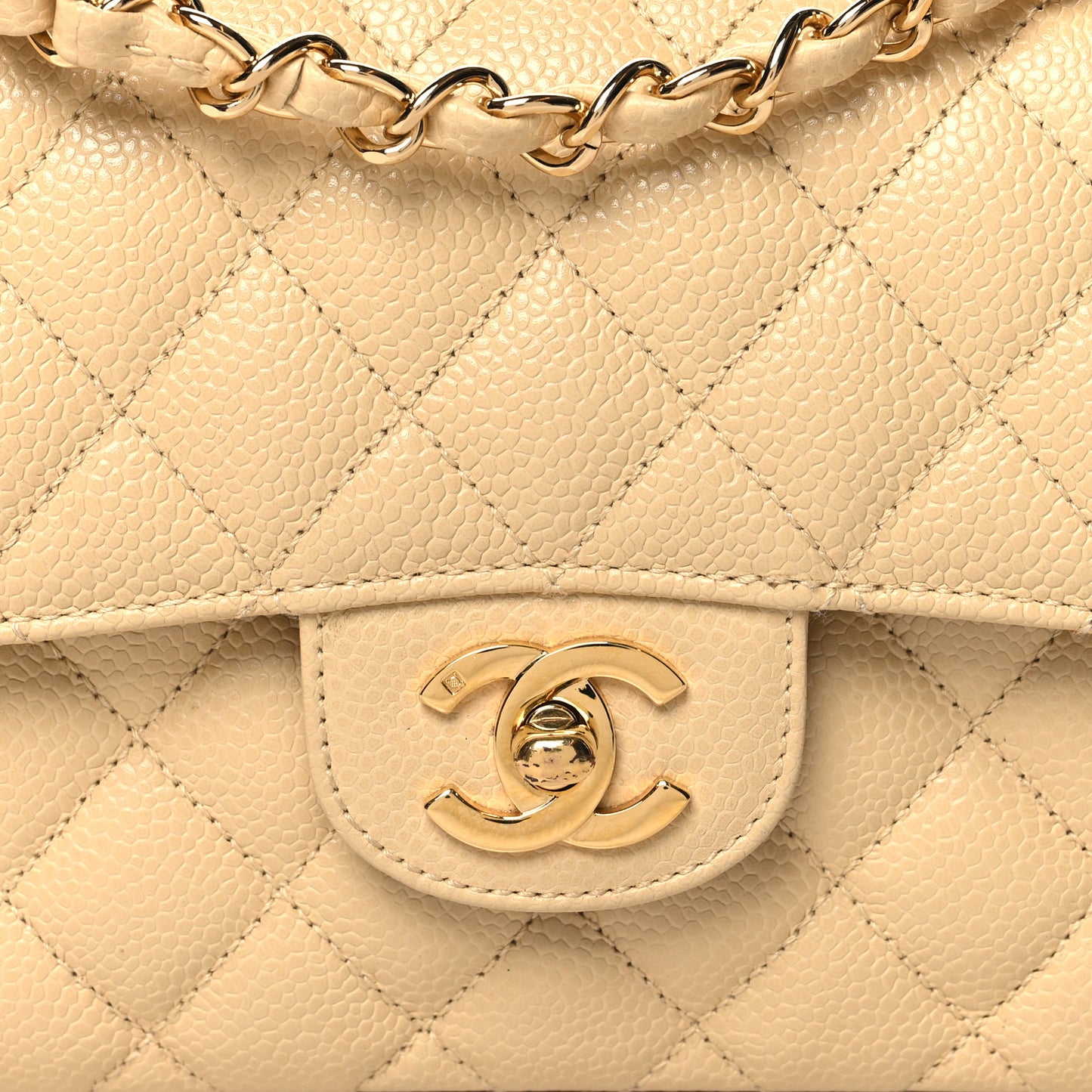 Caviar Quilted Small Double Flap Beige