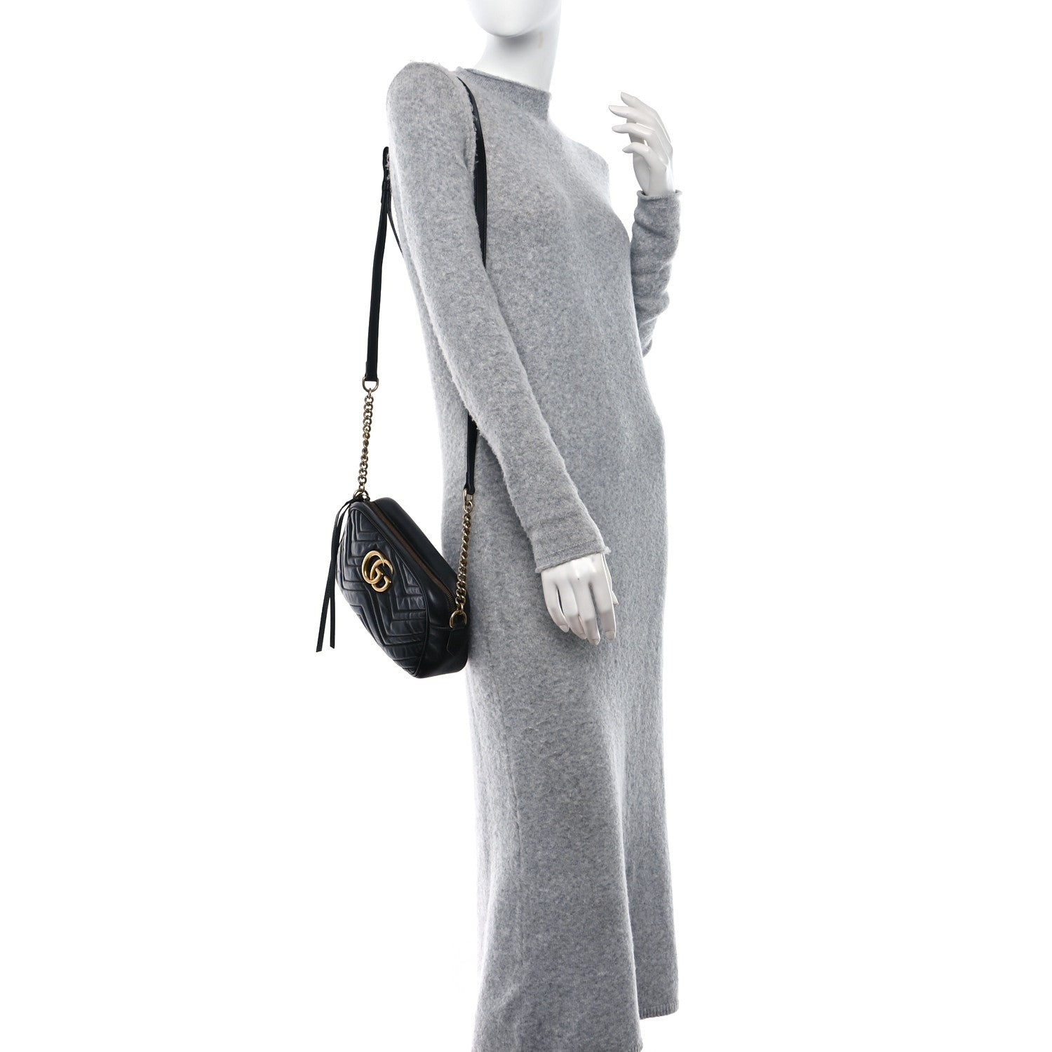 Gucci Calfskin Matelasse Small GG Marmont Chain Shoulder Bag Black 2 of 9