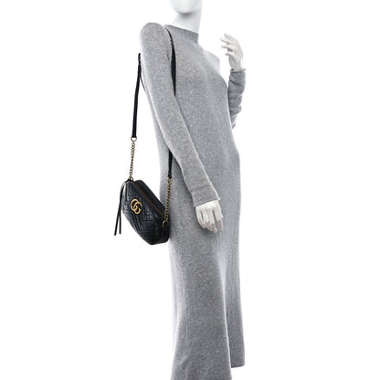 Gucci Calfskin Matelasse Small GG Marmont Chain Shoulder Bag Black 2 of 9