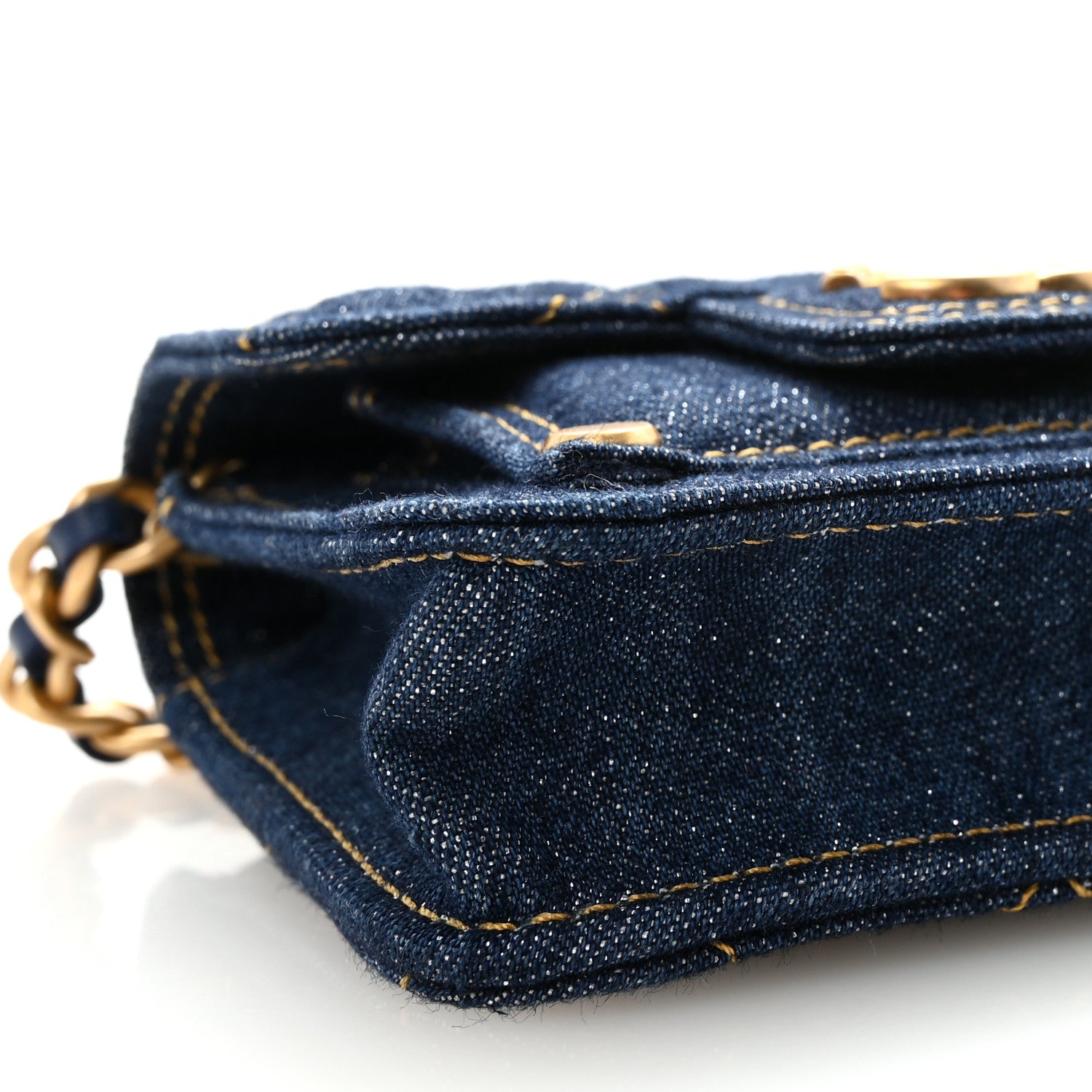 Chanel Denim Quilted Double You Card Holder On Chain Blue 9 of 11