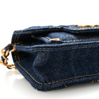 Chanel Denim Quilted Double You Card Holder On Chain Blue 9 of 11