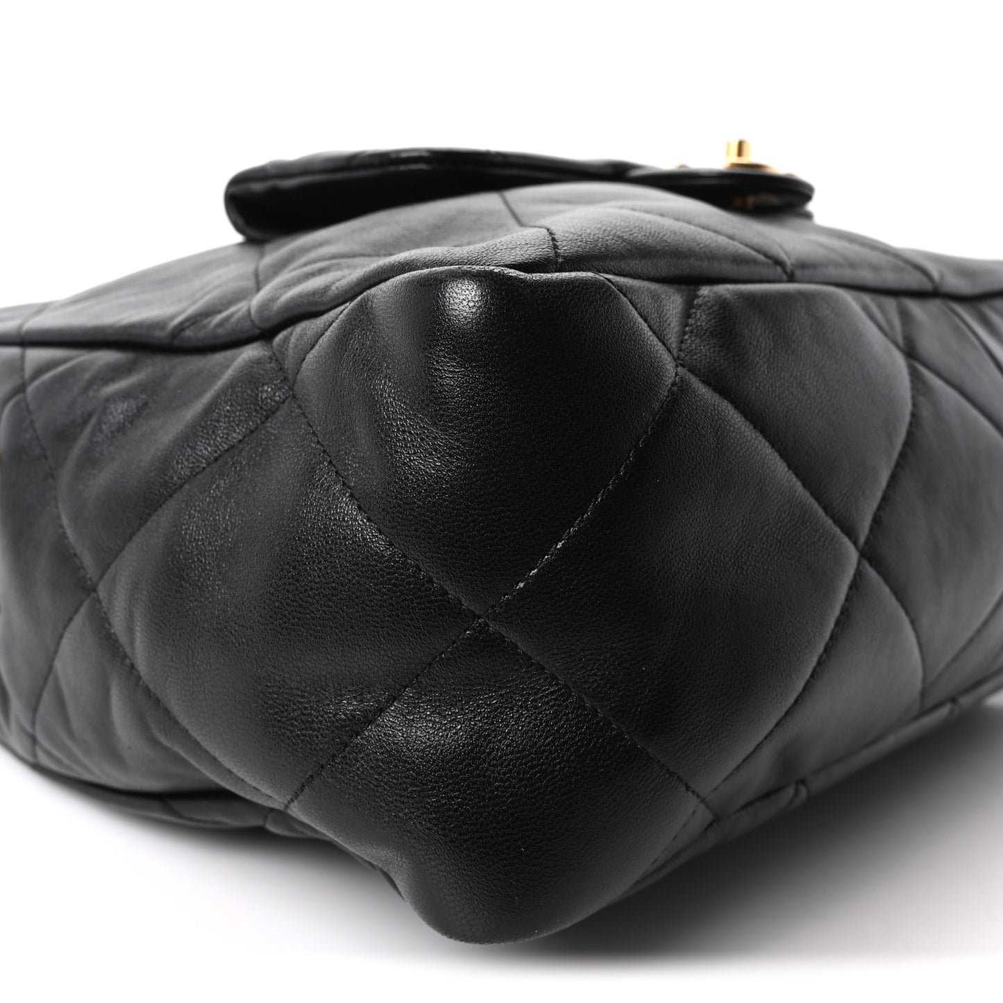 Shiny Lambskin Quilted Shopping Bag Black