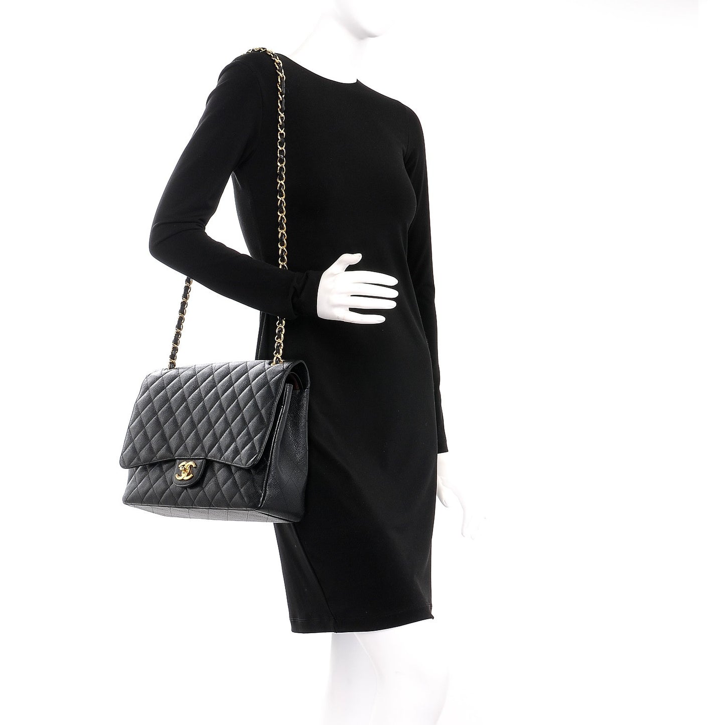 Caviar Quilted Maxi Double Flap Black