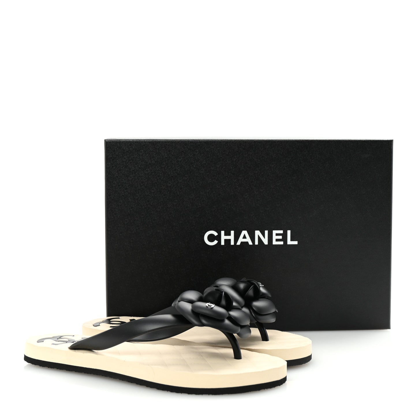 Jelly Quilted Camellia Thong Sandals 37 White Black