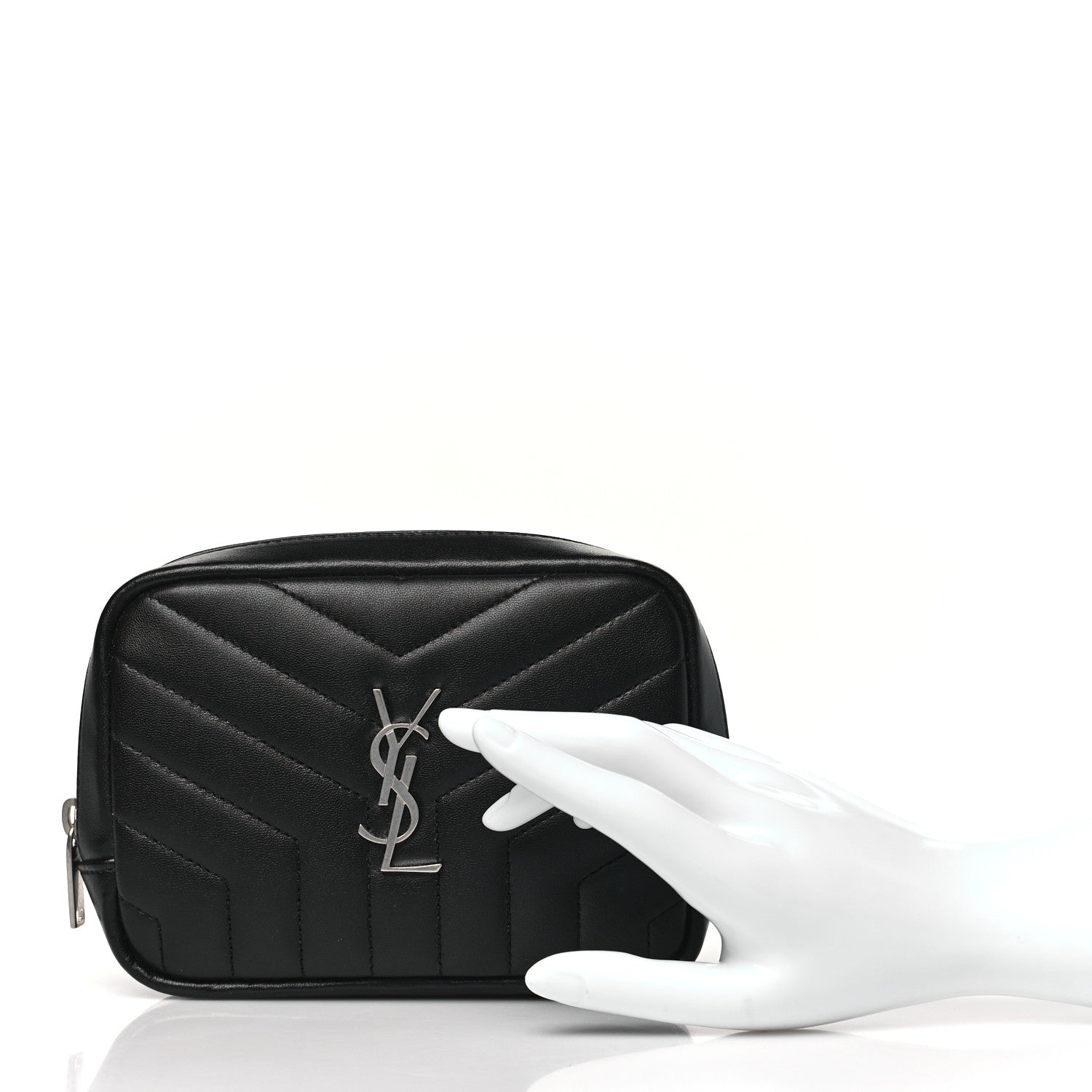 Saint Laurent Lambskin Y Quilted Monogram Loulou Cosmetic Case Black 3 of 11