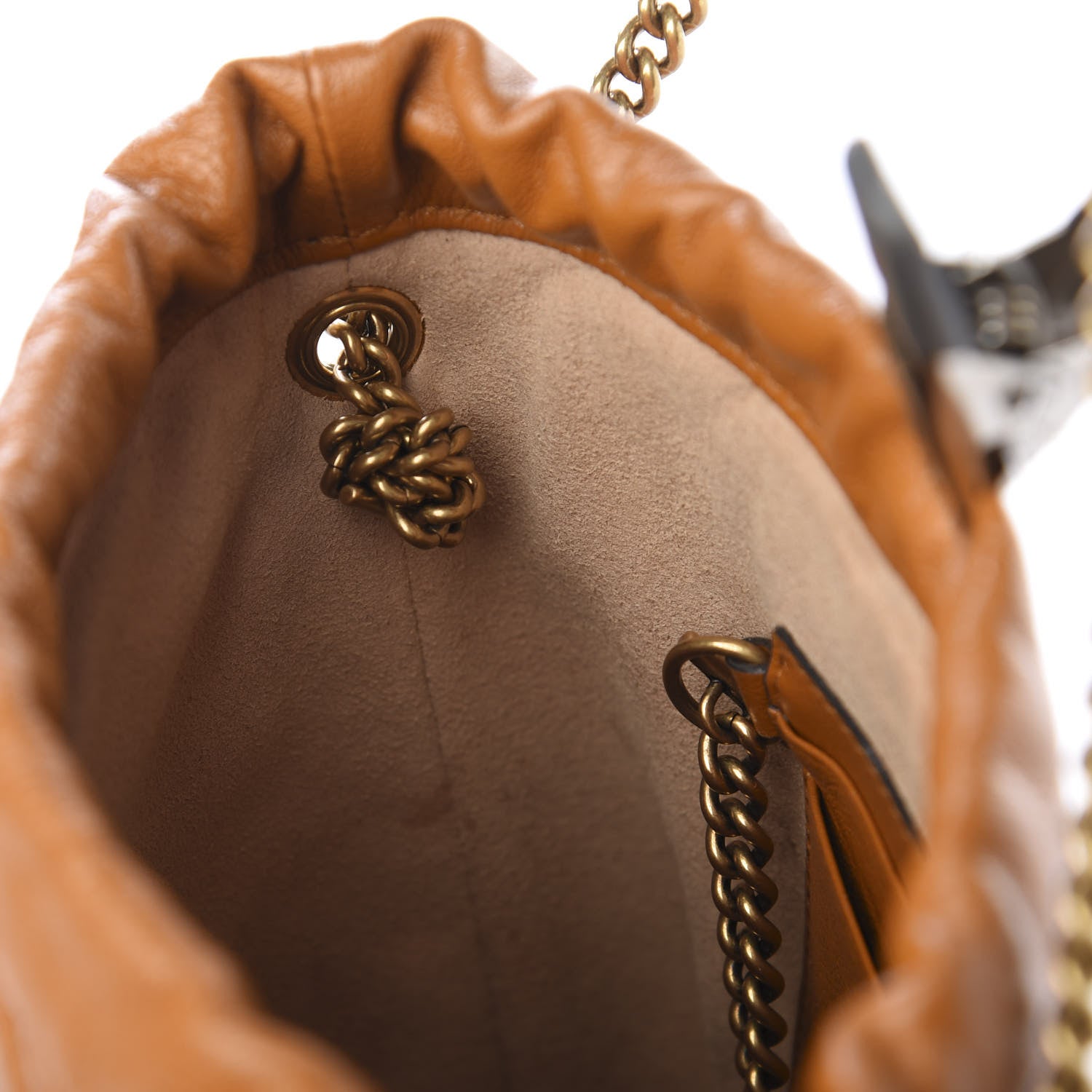 Gucci Vintage Effect Calfskin Matelasse Diagonal Mini Torchon GG Marmont 2.0 Bucket Bag Cognac 10 of 13