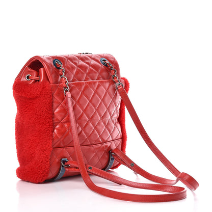 Chanel Glazed Calfskin Shearling Quilted Small Mountain Backpack Red 3 of 10