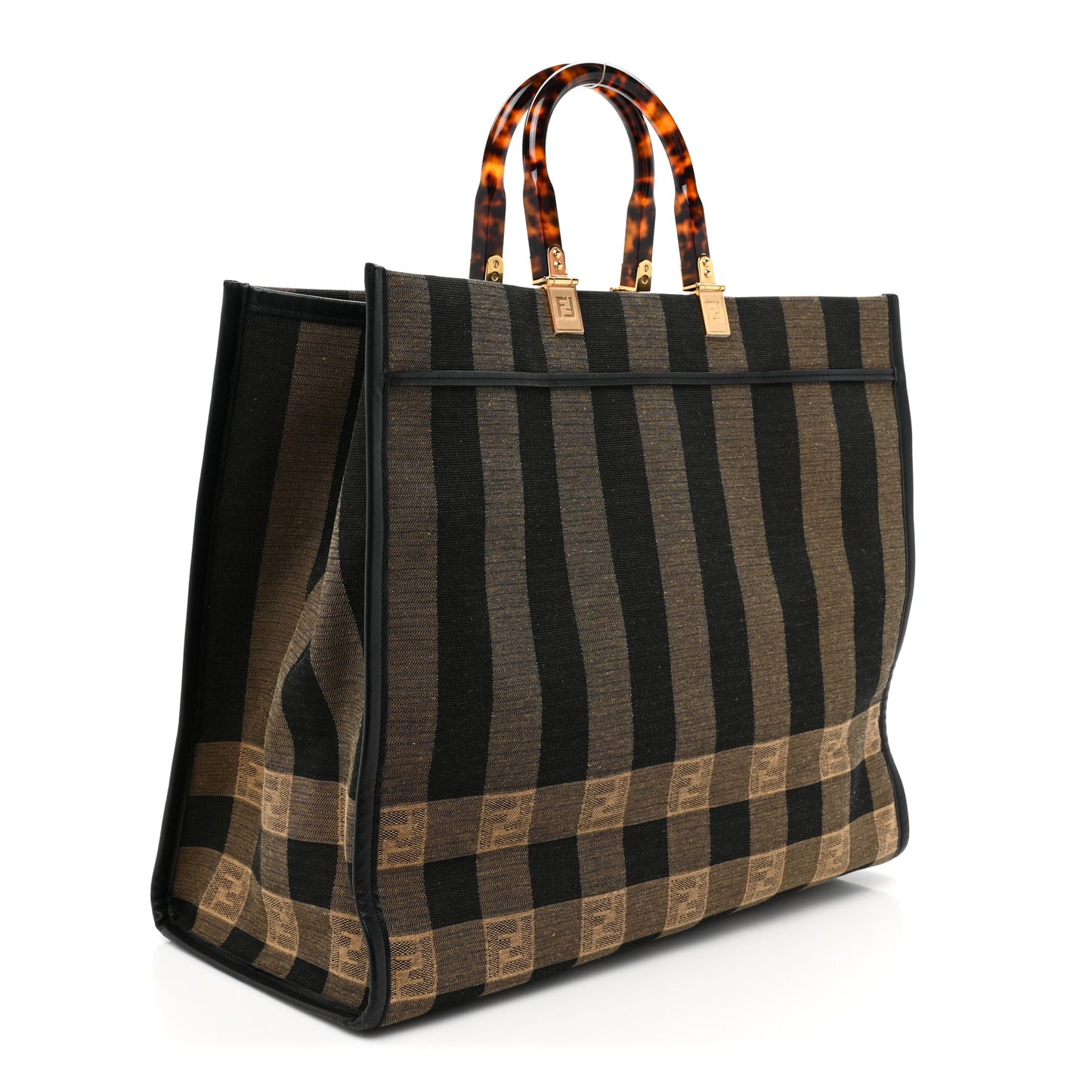 Fabric Jacquard Vitello Seta Plexiglass Pequin Gingham Large Fendi Sunshine Shopper Tote Tobacco Moro Black